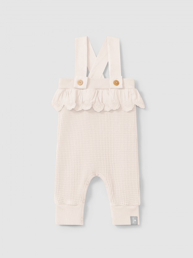 Waffle weave dungarees with ruffled detail