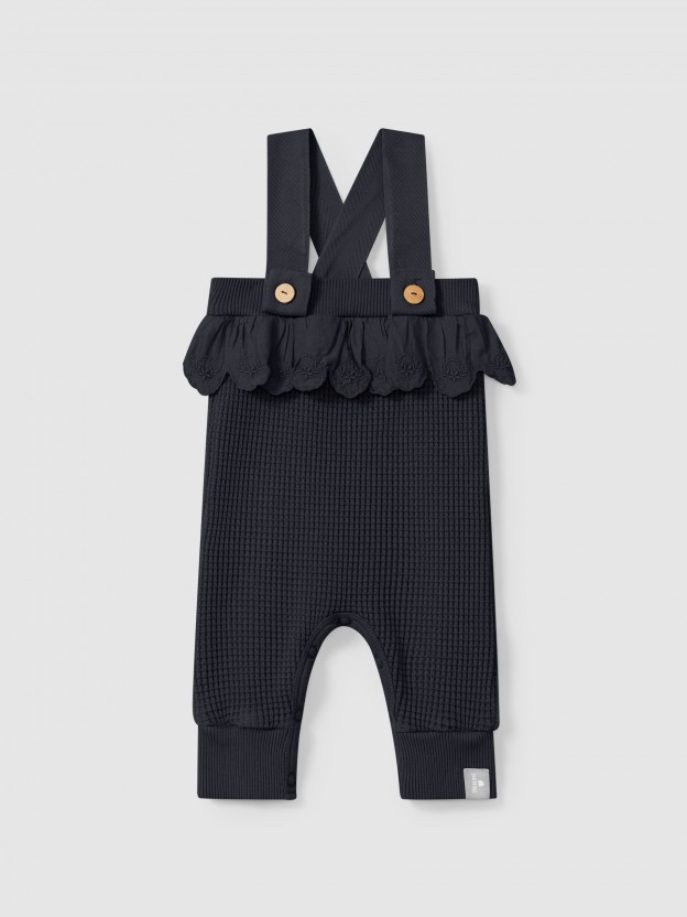 Waffle weave dungarees with ruffled detail