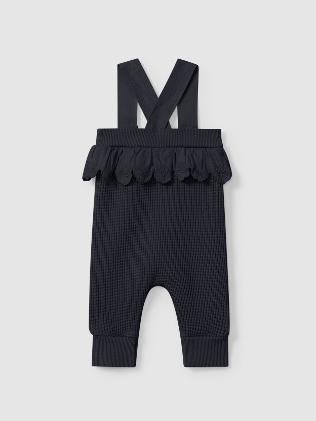 Waffle weave dungarees with ruffled detail