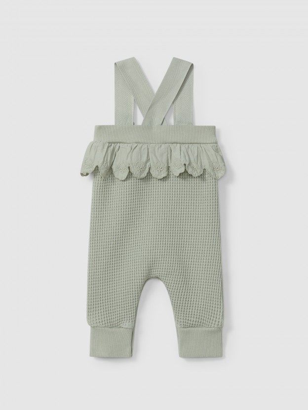 Waffle weave dungarees with ruffled detail