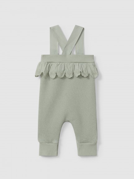 Waffle weave dungarees with ruffled detail Waffle weave dungarees with ruffled detail