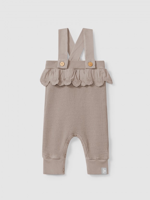 Waffle weave dungarees with ruffled detail