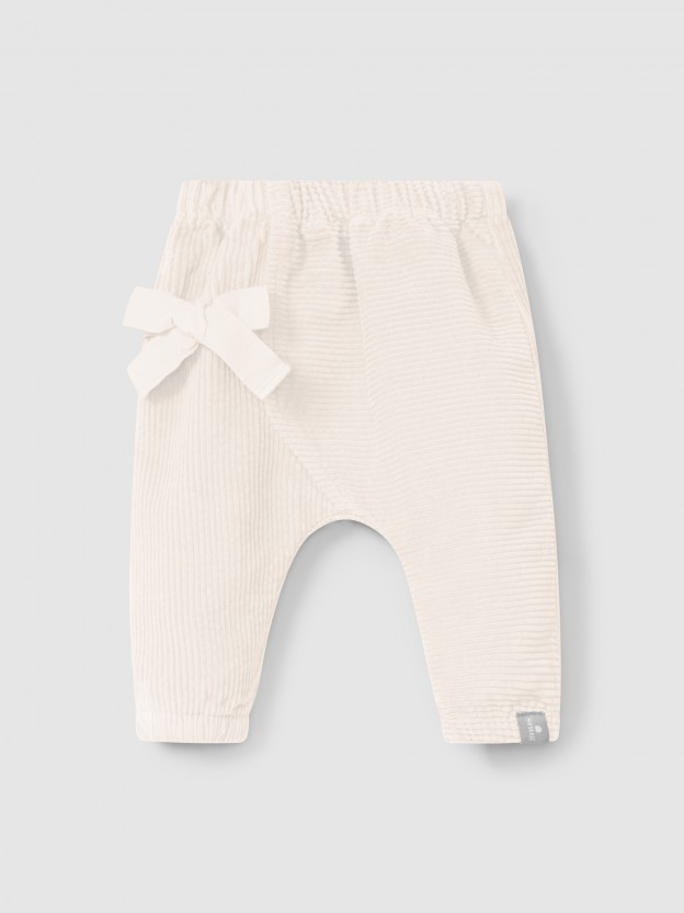 Organic cotton velvet pull-up pants with bow