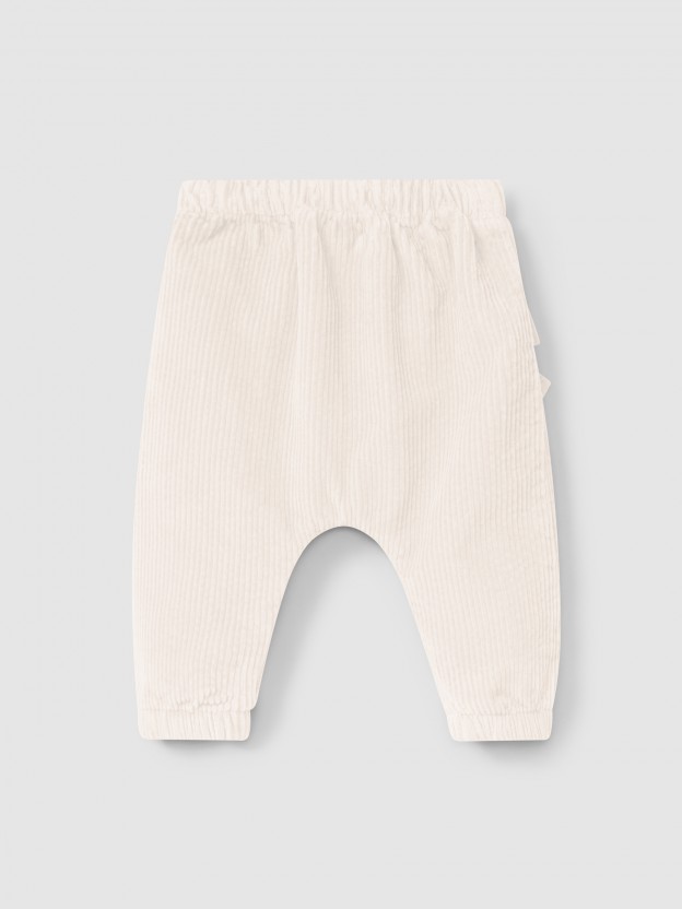 Organic cotton velvet pull-up pants with bow