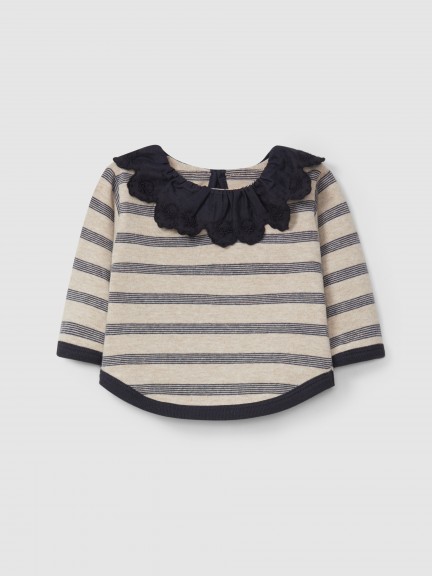 Striped longsleeve with ruffled collar