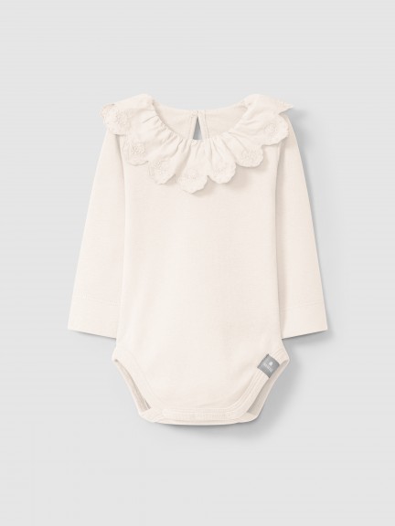 Bodysuit with ruffled collar English embroidery