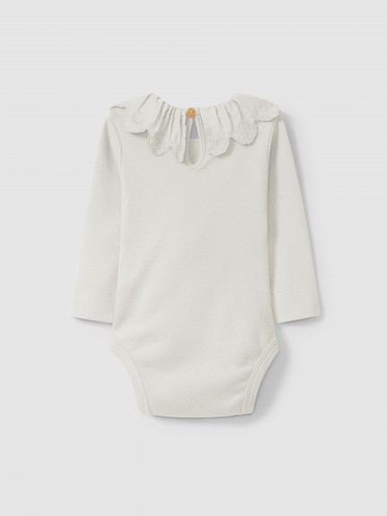 Bodysuit with ruffled collar English embroidery Bodysuit with ruffled collar English embroidery