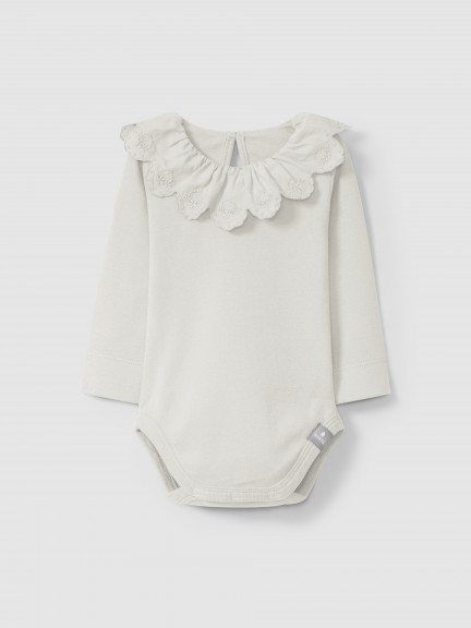 Bodysuit with ruffled collar English embroidery