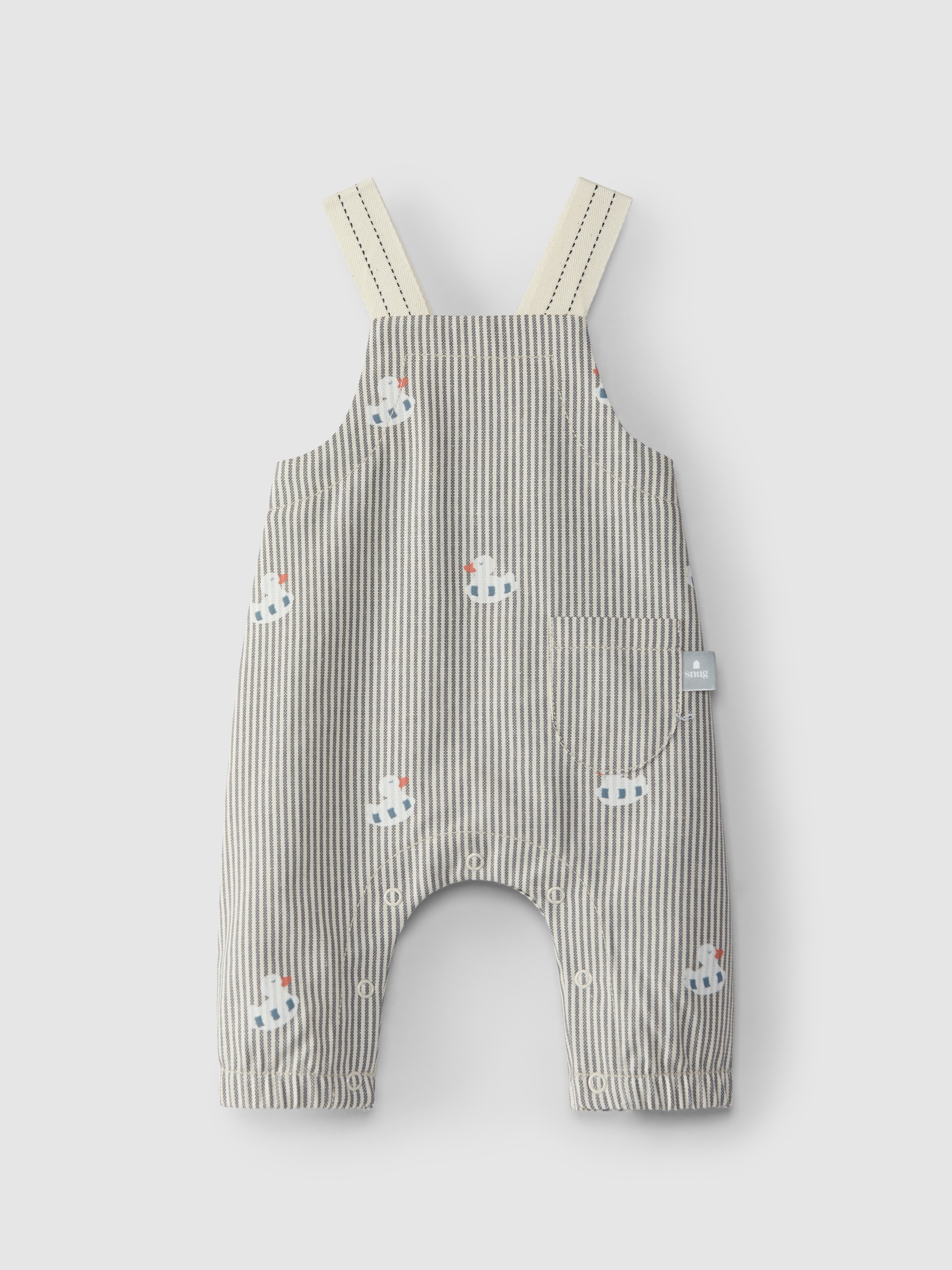 Jardineira em denim canvas com patinho