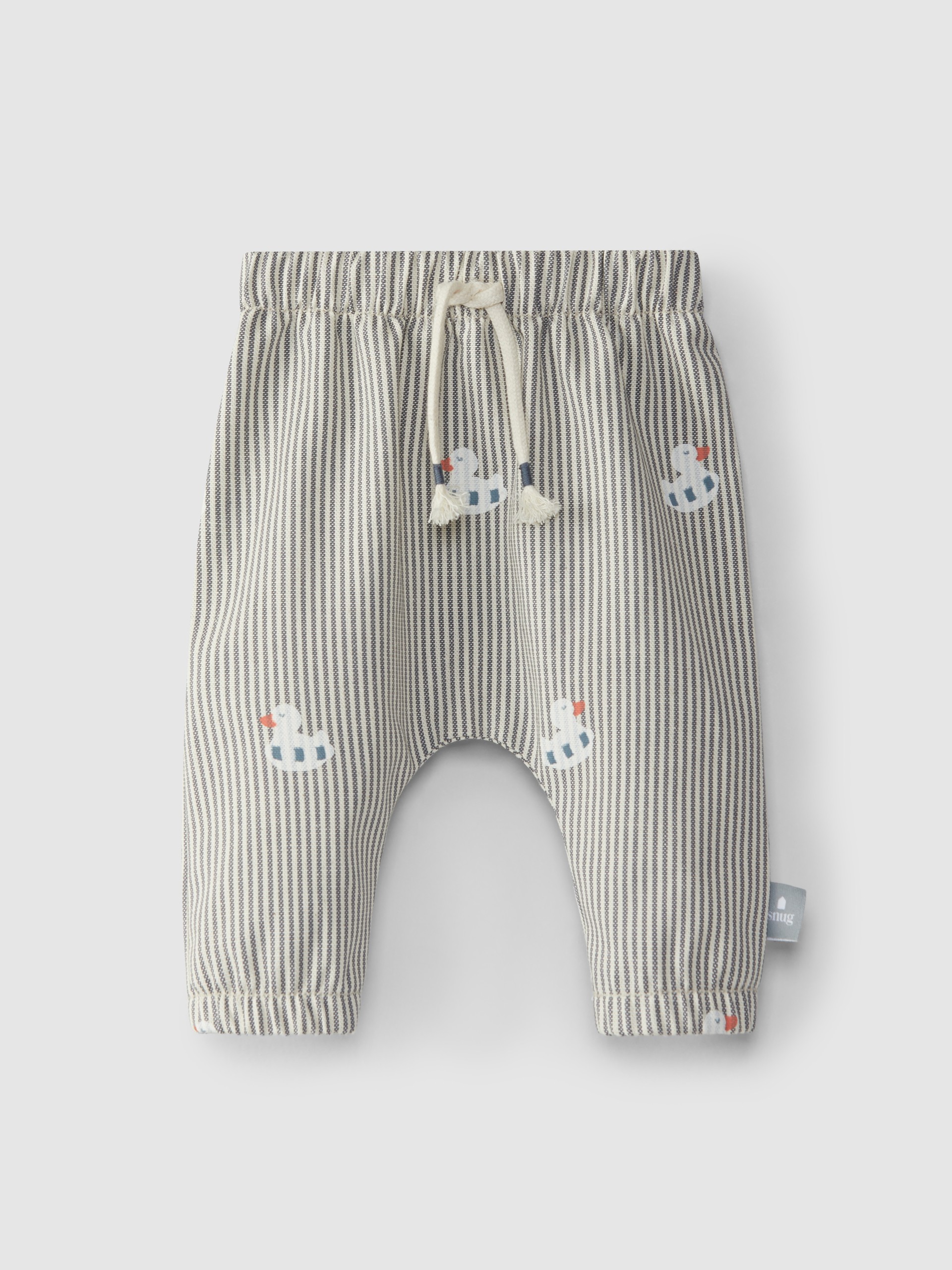 Calças pull-up em denim canvas com patinho