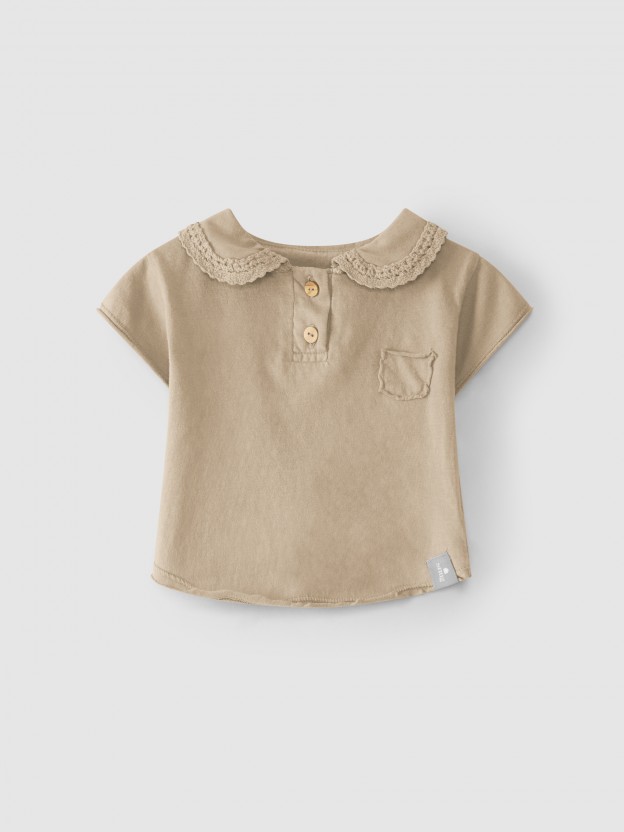Polo shirt crochet lace collar