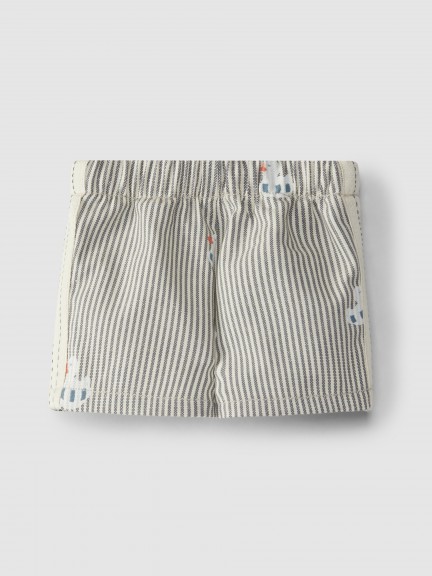 Calções pull-up em denim canvas com patinho Calções pull-up em denim canvas com patinho