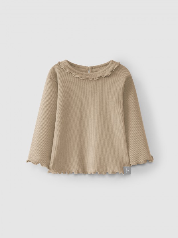 Ribbed jersey longsleeve with ruffle Ribbed jersey longsleeve with ruffle