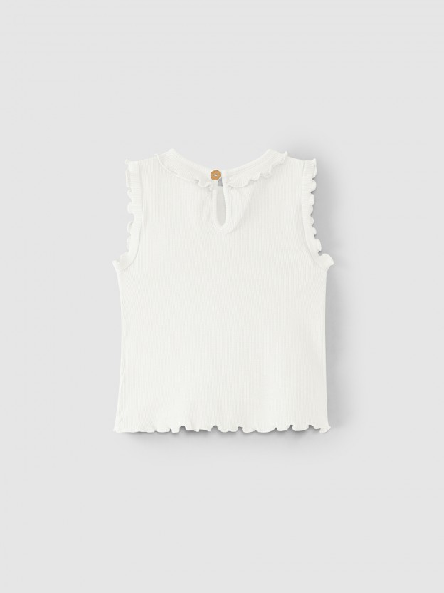 Ribbed jersey singlet with ruffle