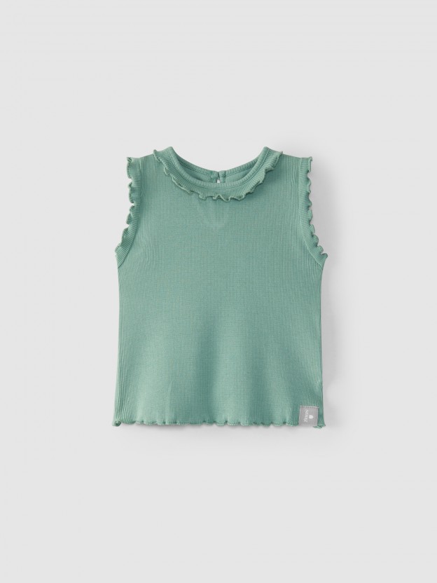 Ribbed jersey singlet with ruffle