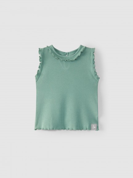 Ribbed jersey singlet with ruffle