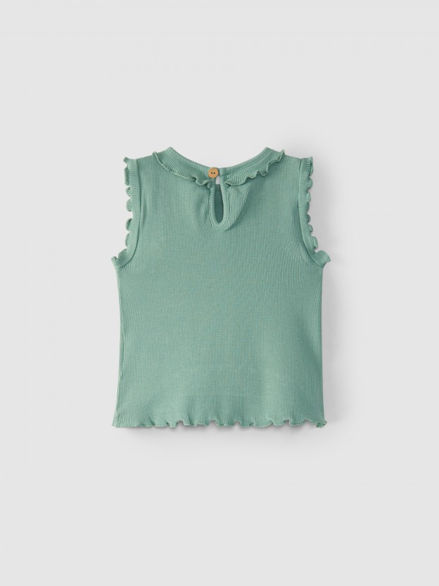 Ribbed jersey singlet with ruffle