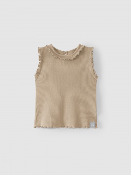 Ribbed jersey singlet with ruffle
