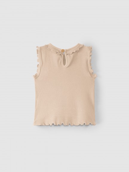 Camiseta de punto canalé con volante Camiseta de punto canalé con volante