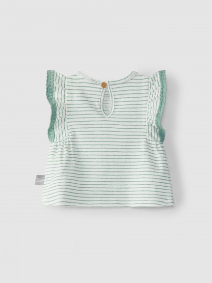 Top de riscas mangas em folho Top de riscas mangas em folho