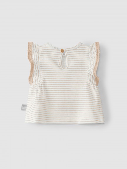 Top de riscas mangas em folho Top de riscas mangas em folho