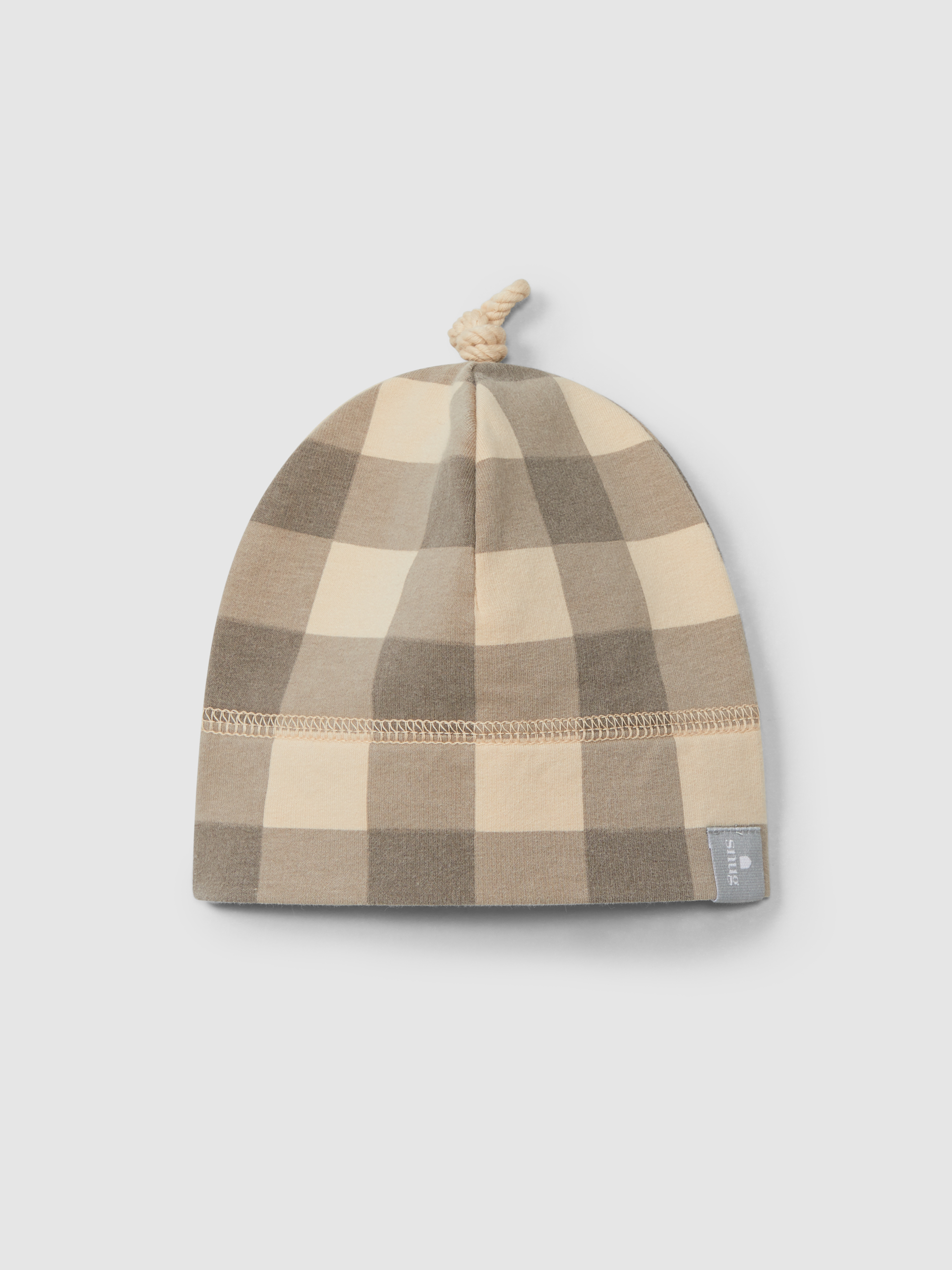 Plaid beanie with knot