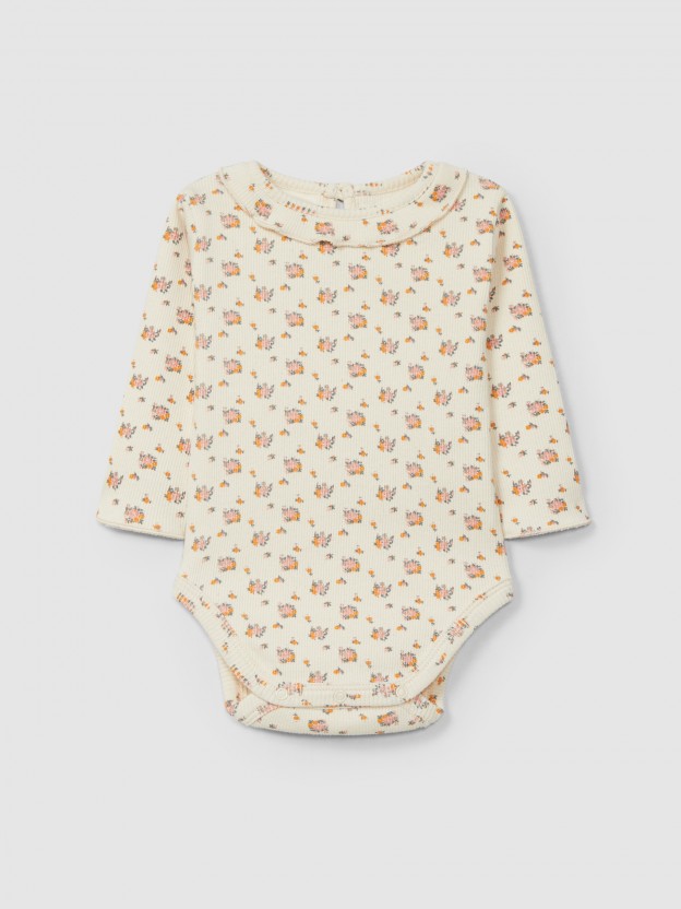 Bodysuit flowers ruffled collar