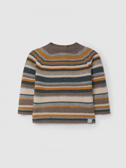 Knitted jumper with embossed stripes