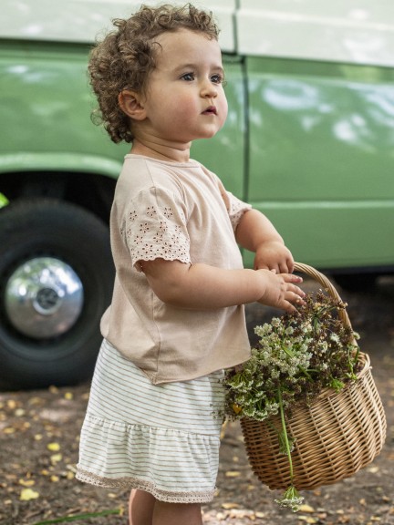 Pantalones cortos pull-up de rayas y cinta de crochet Pantalones cortos pull-up de rayas y cinta de crochet