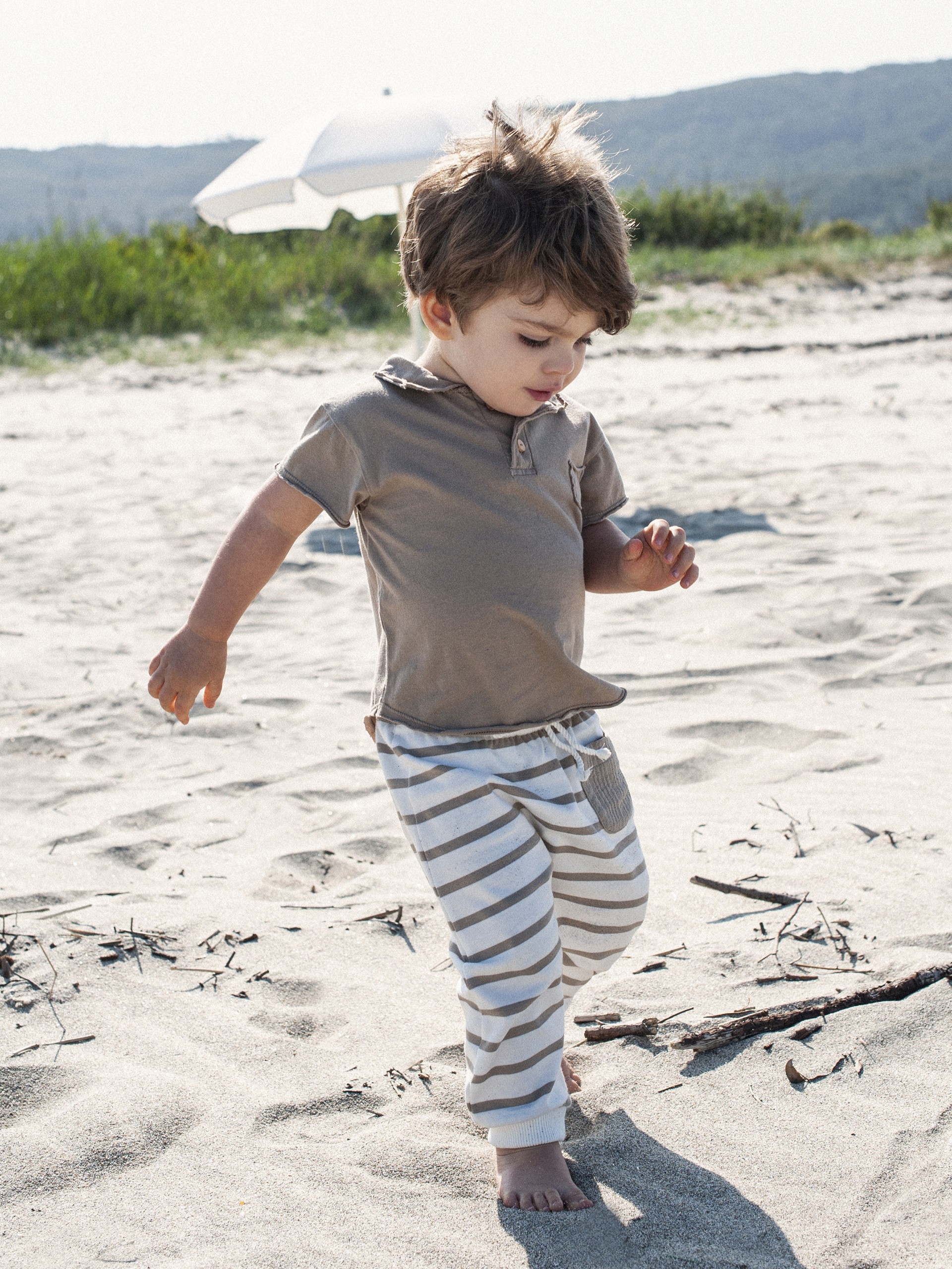Calças pull-up com riscas