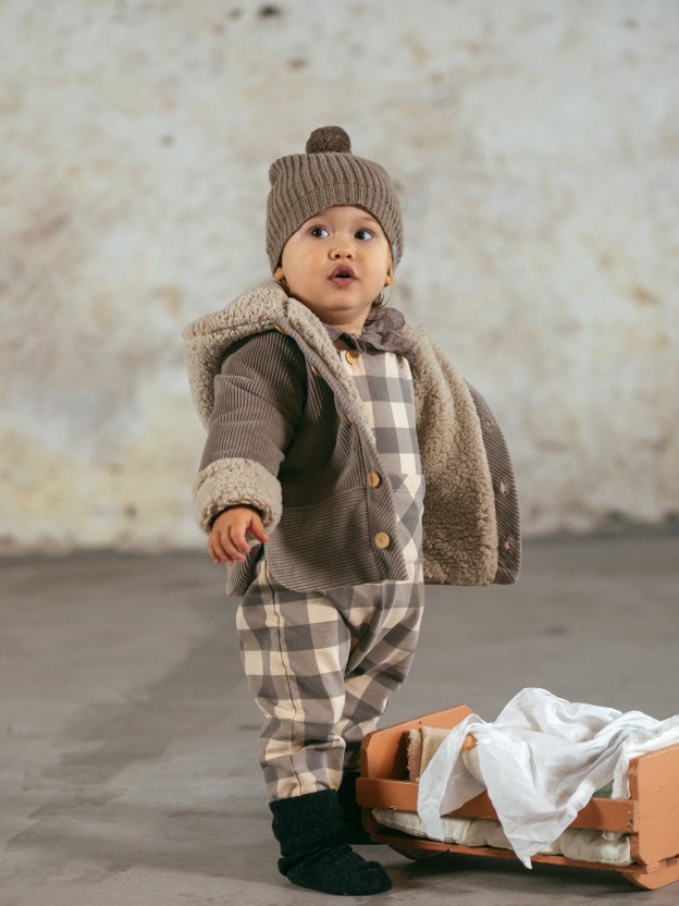 Plaid dungarees with pocket