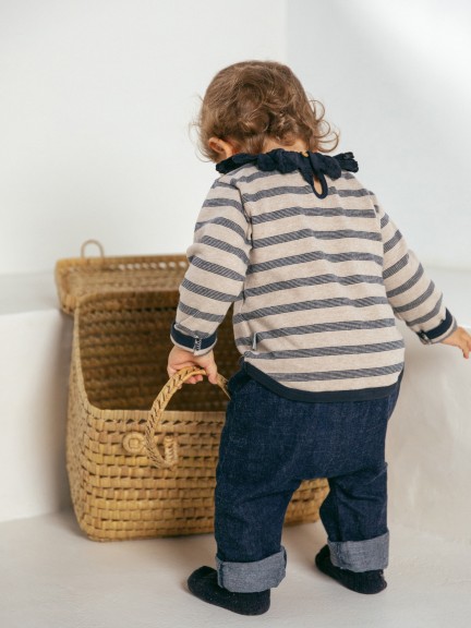 Pantalón pull-up en denim de algodón orgánico Pantalón pull-up en denim de algodón orgánico