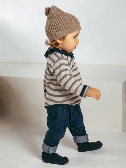 Pantalón pull-up en denim de algodón orgánico Pantalón pull-up en denim de algodón orgánico