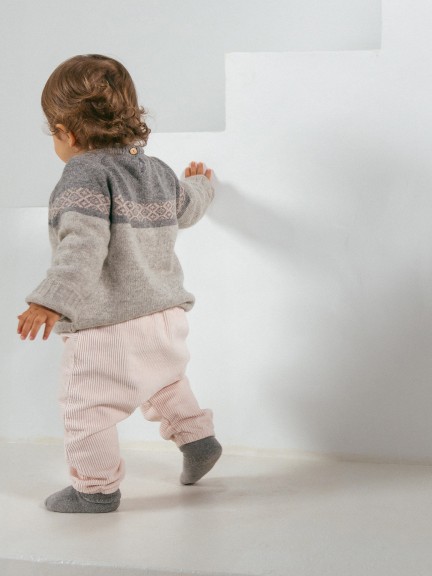 Pantalón pull-up con lazo en terciopelo de algodón orgánico Pantalón pull-up con lazo en terciopelo de algodón orgánico