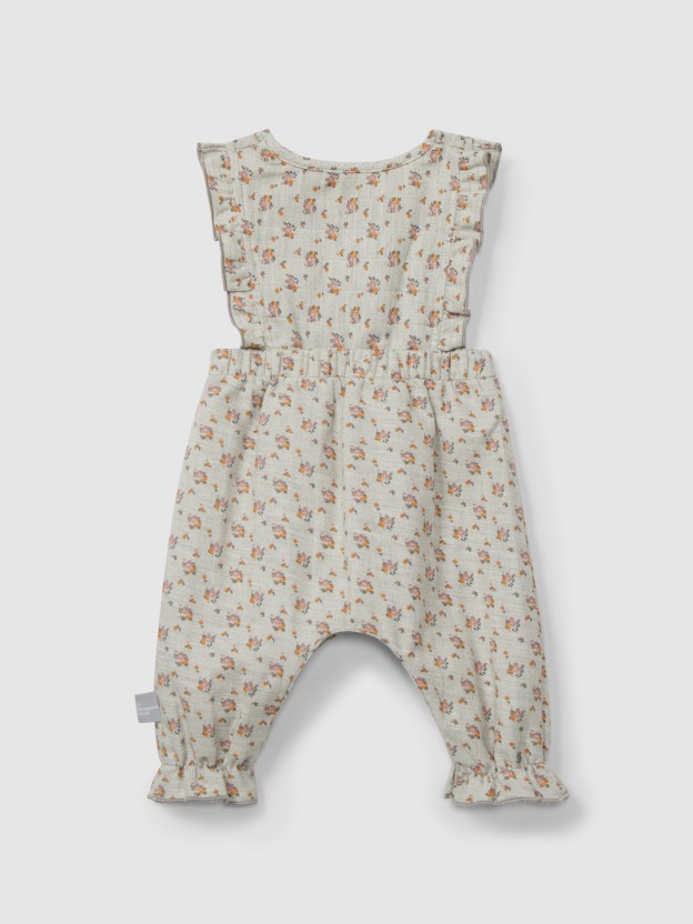 Triple gauze floral dungarees