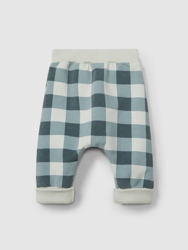 Plaid pull-up pants and decorative drawstring