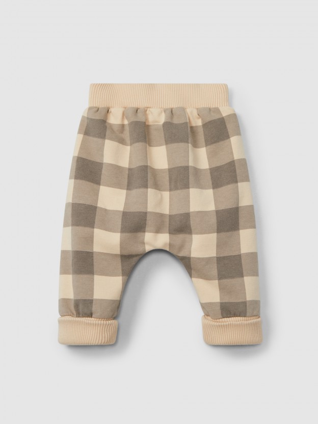 Plaid pull-up pants and decorative drawstring