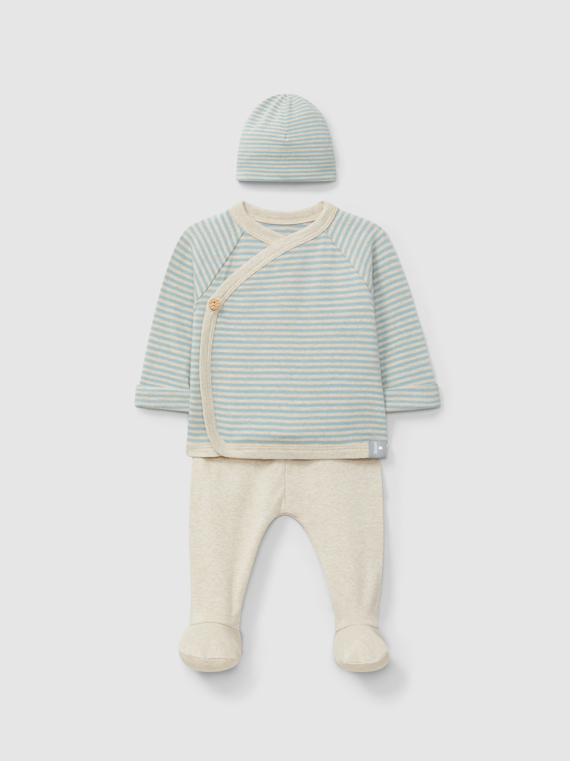 Conjunto de três peças de riscas em algodão