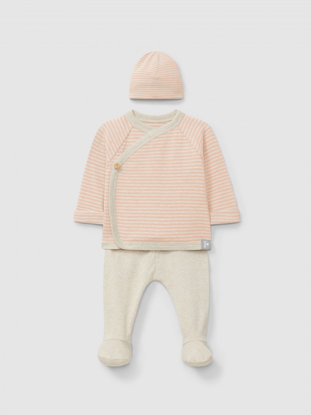 Conjunto de trs peas de riscas em algodo