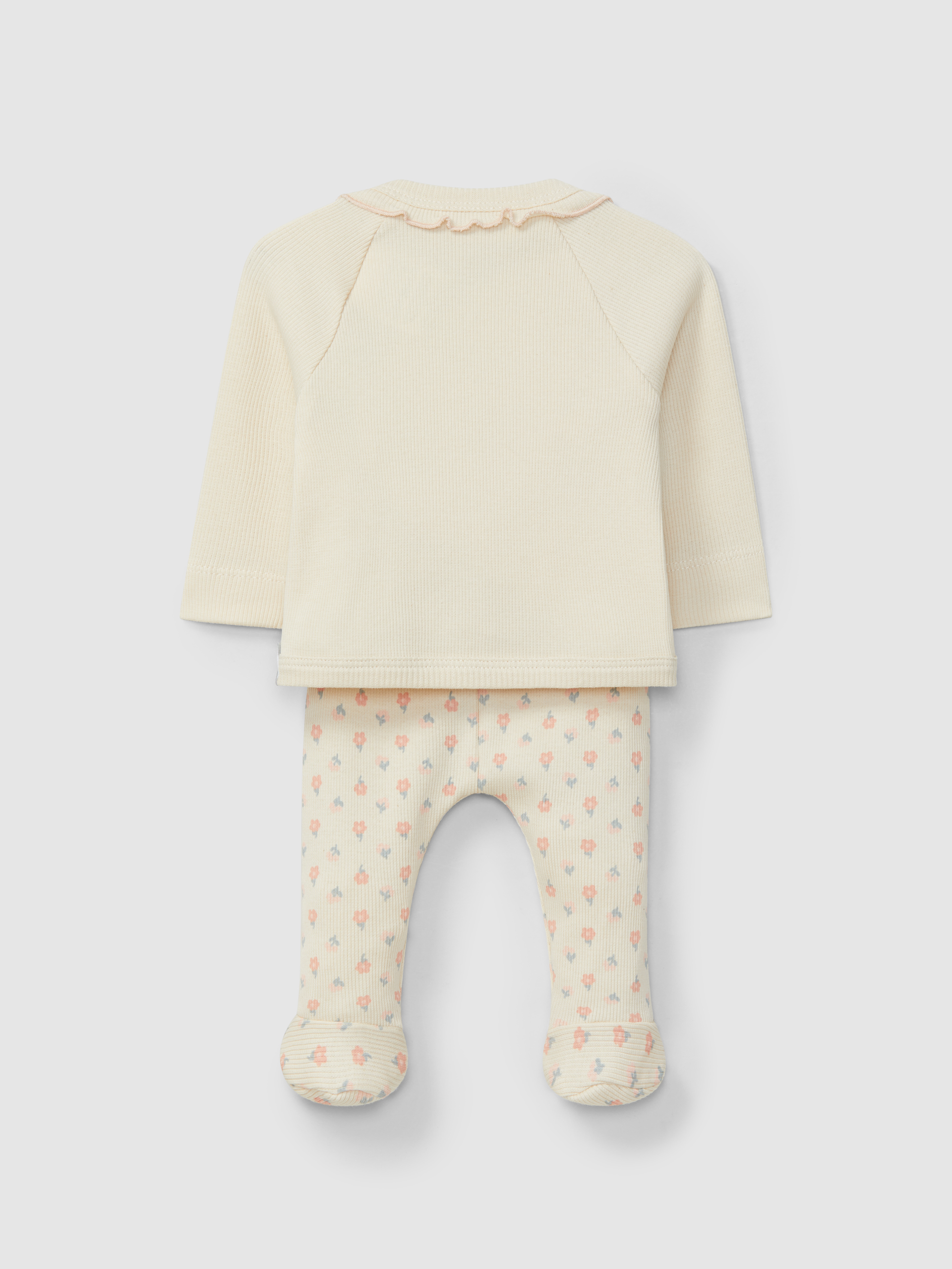 Conjunto de três peças flores em malha canelada