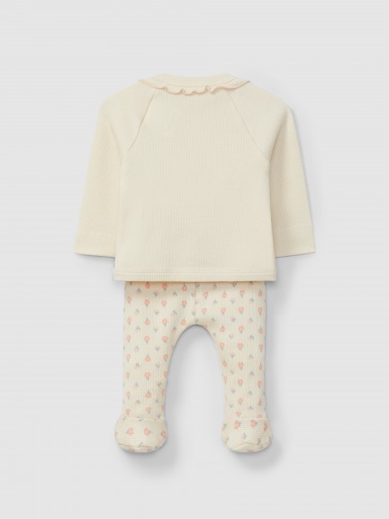 Conjunto de três peças flores em malha canelada Conjunto de três peças flores em malha canelada