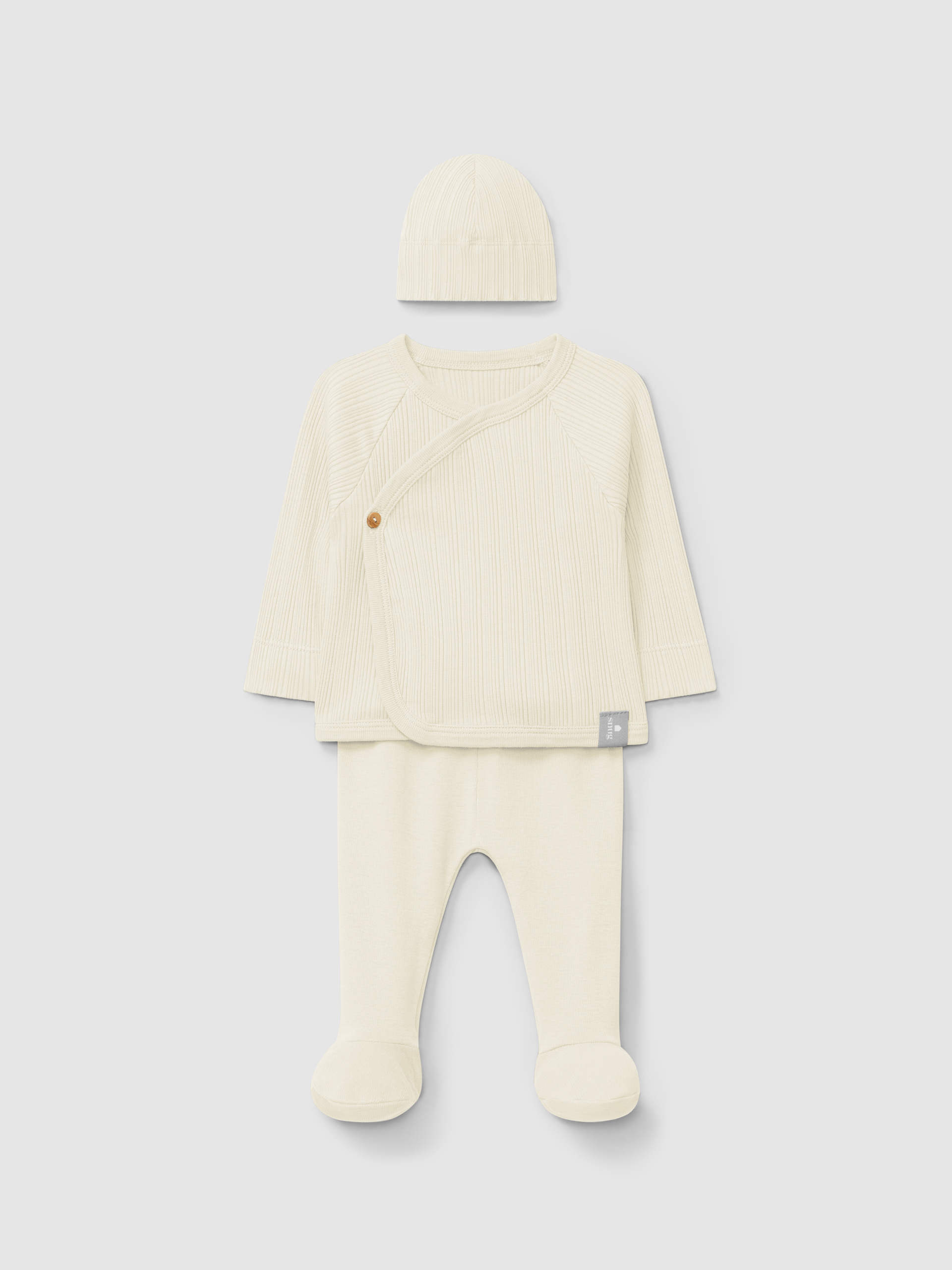 Conjunto de três peças  em malha canelada