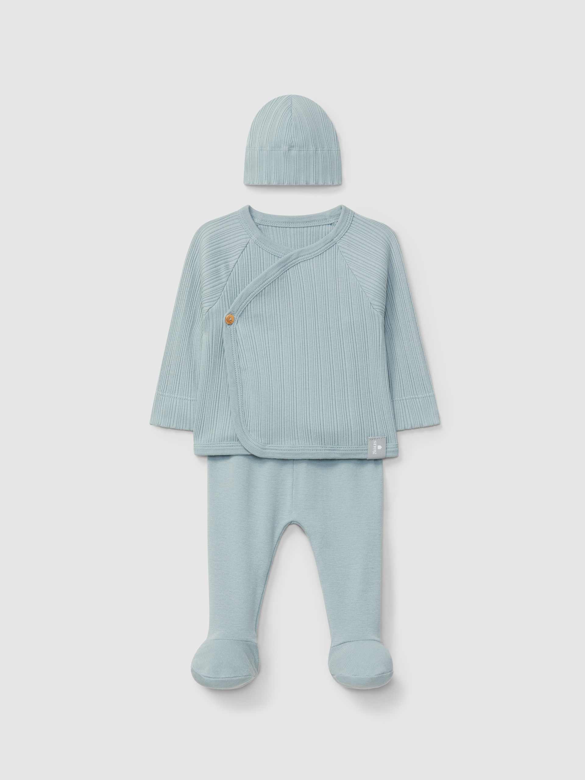 Conjunto de três peças  em malha canelada