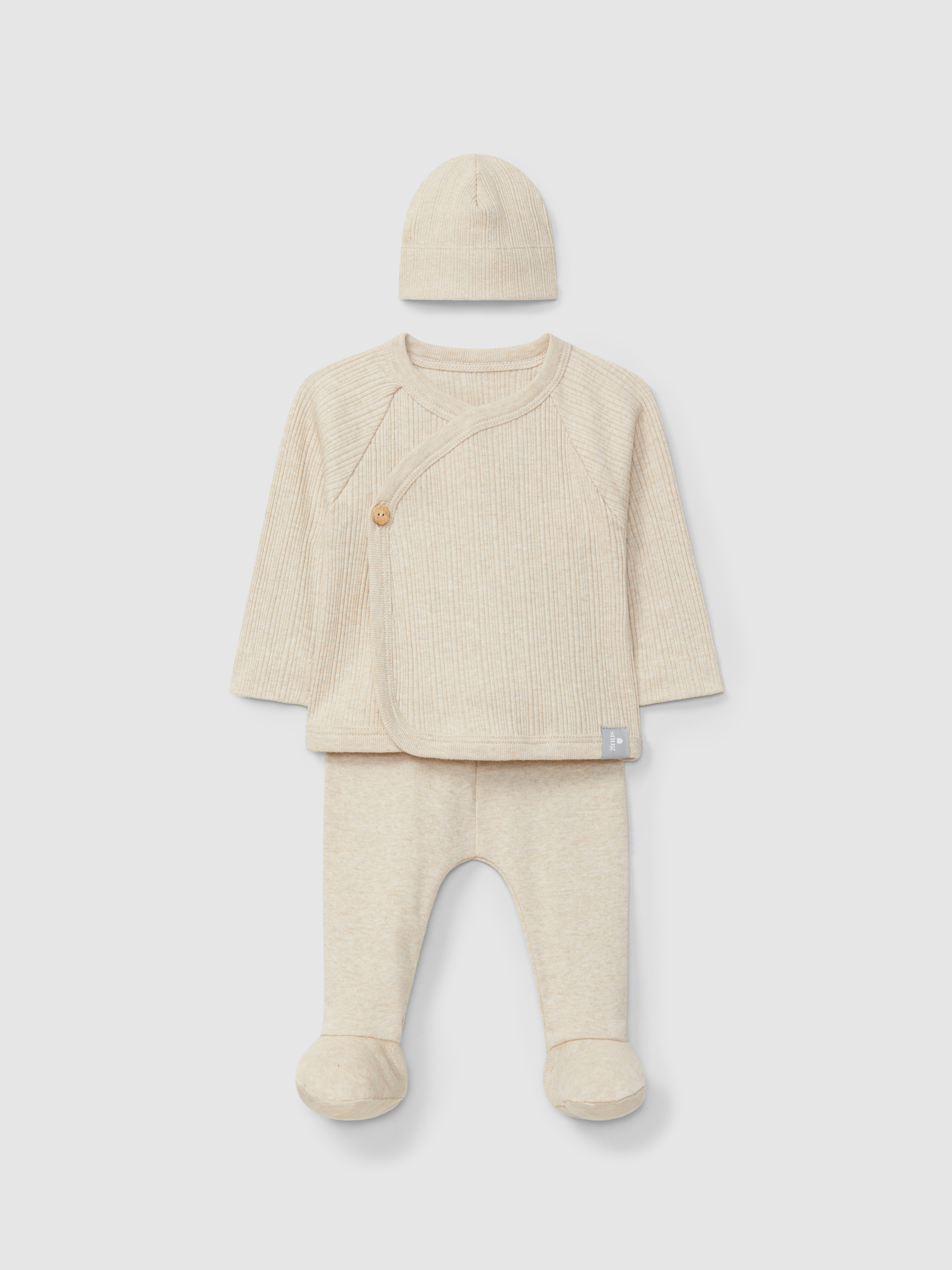 Conjunto de três peças  em malha canelada