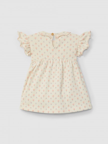 Vestido flores em malha canelada Vestido flores em malha canelada