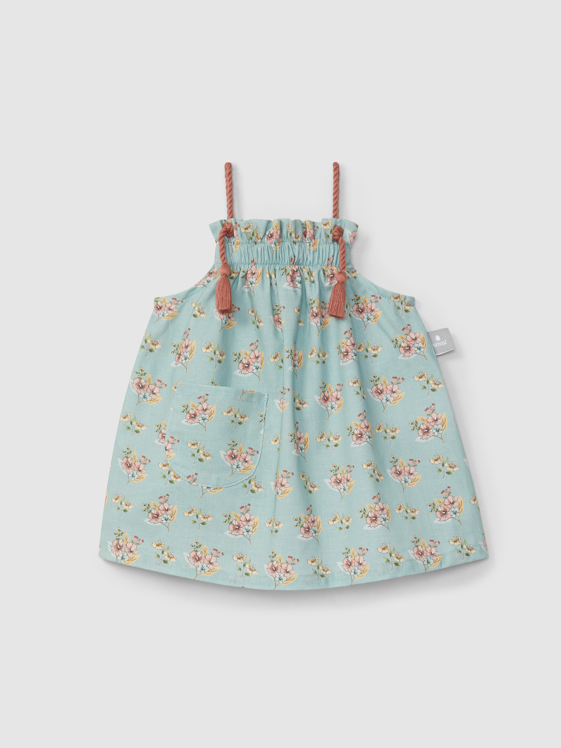 Vestido estampado floral e alças em cor contraste