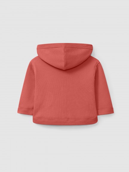 Casaco com capuz em malha waffle Casaco com capuz em malha waffle