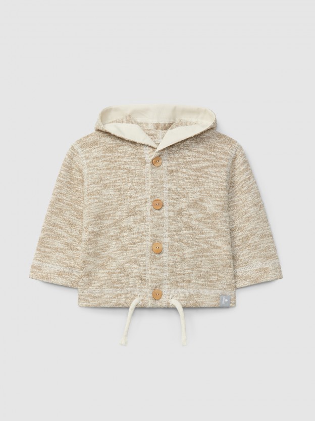 Casaco com capuz em malha efeito tricot