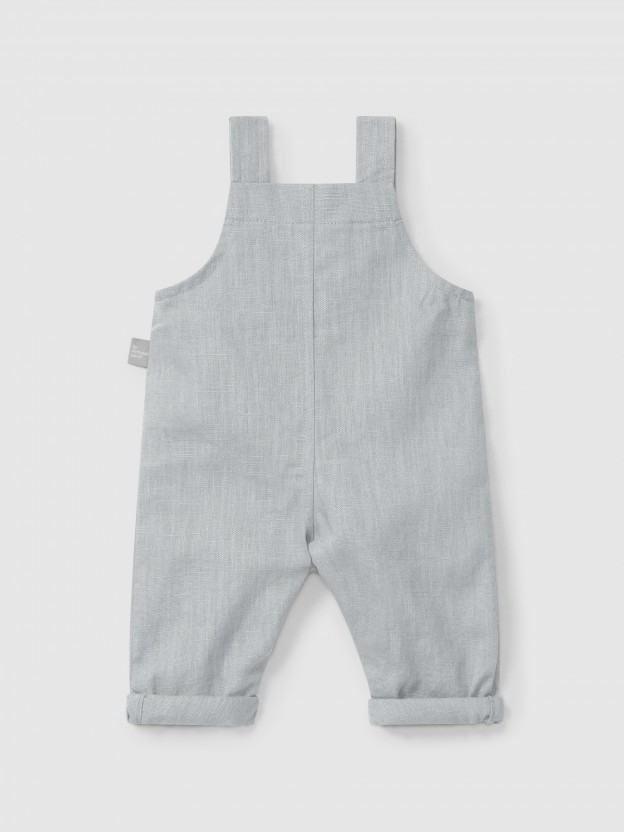 Plain dungarees in linen with cotton