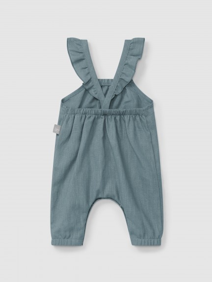 Jardineiras lisas em linho com algodão e alças com folho Jardineiras lisas em linho com algodão e alças com folho